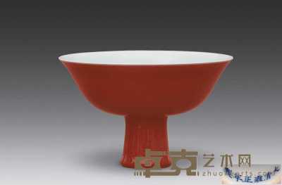清代雍正 红釉高足碗 高9.4cm